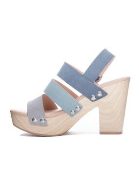 CHINESE LAUNDRY ~ Multi-Color Blue Suede Wooden Platform Sandals size 7.5